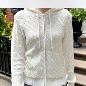 Brandy Melville White Cable Knit Zip-Up Hoodie
